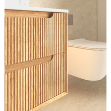 Byron Fluted 1500mm Woodland Oak Wall Hung Double Vanity with Countertop